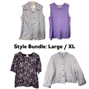 STYLE BUNDLE Womens Vintage Quilted Jacket Sleeveless Top Light Blue purple L XL